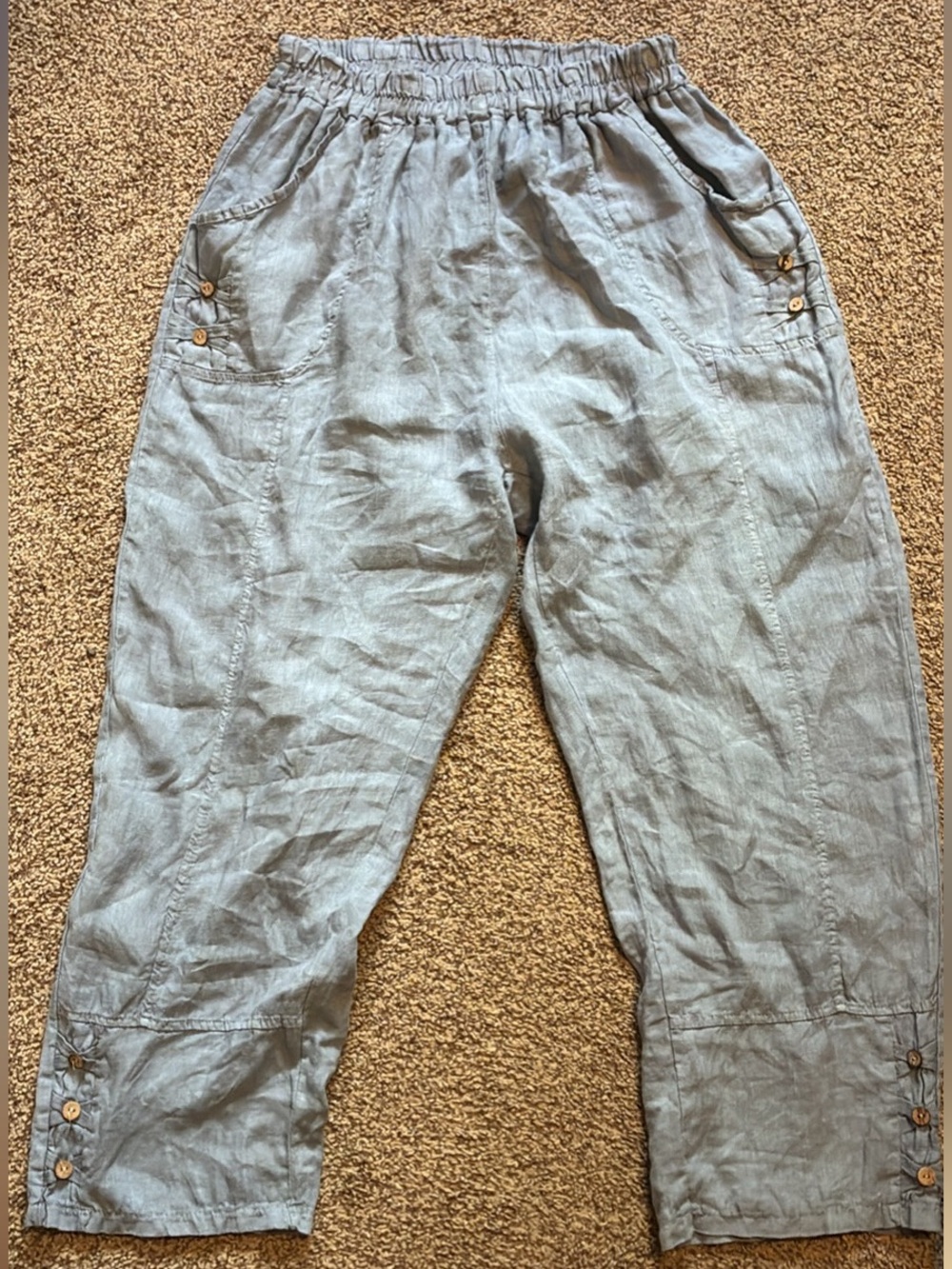 Pure Venice Linen Relaxed Elastic Waist Women's Chinos in Light Blue
